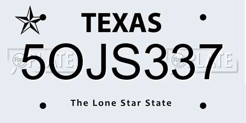 5OJS337 Texas License Plate