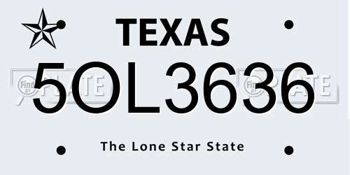 5OL3636 Texas License Plate