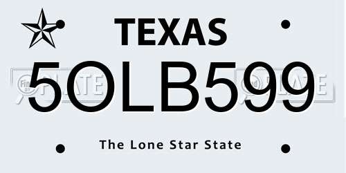 5OLB599 Texas License Plate
