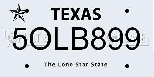 5OLB899 Texas License Plate