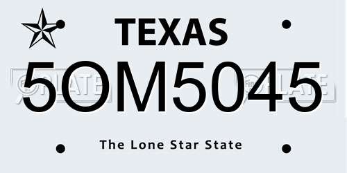 5OM5045 Texas License Plate
