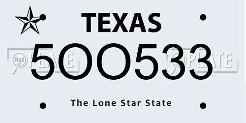 5OO533 Texas License Plate