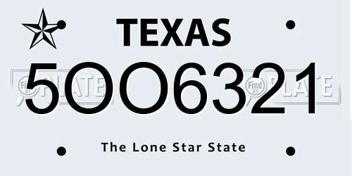 5OO6321 Texas License Plate