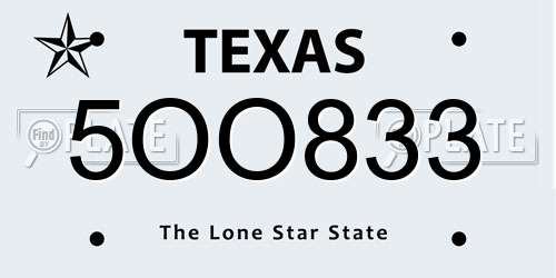 5OO833 Texas License Plate
