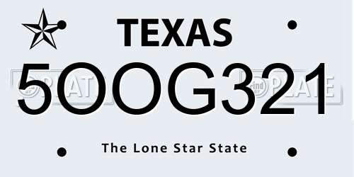 5OOG321 Texas License Plate