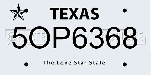 5OP6368 Texas License Plate