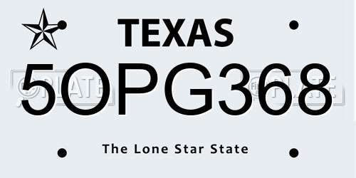5OPG368 Texas License Plate