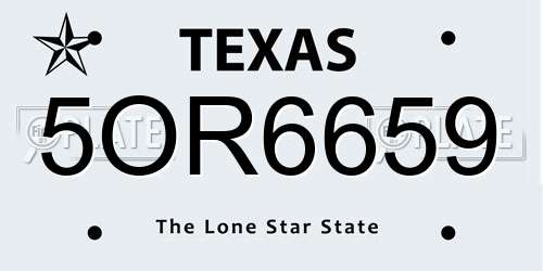 5OR6659 Texas License Plate