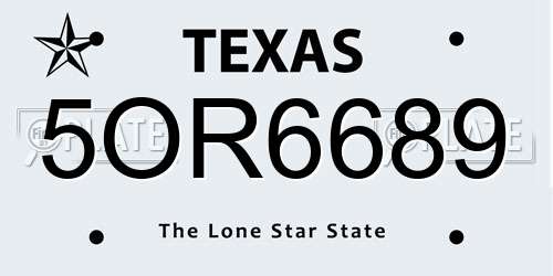 5OR6689 Texas License Plate