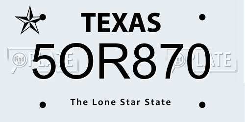 5OR870 Texas License Plate