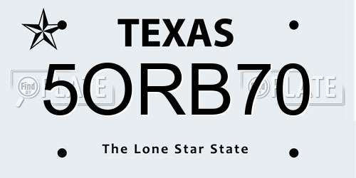 5ORB70 Texas License Plate