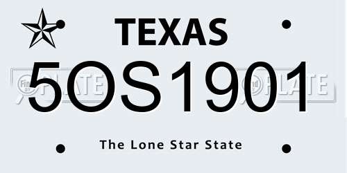 5OS1901 Texas License Plate