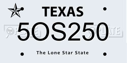 5OS250 Texas License Plate