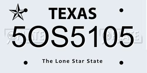 5OS5105 Texas License Plate