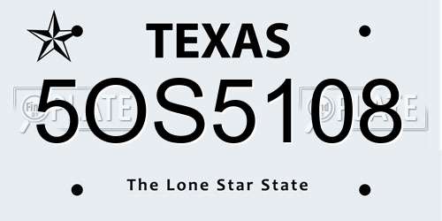 5OS5108 Texas License Plate