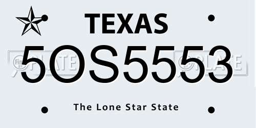 5OS5553 Texas License Plate