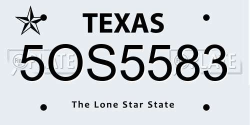 5OS5583 Texas License Plate