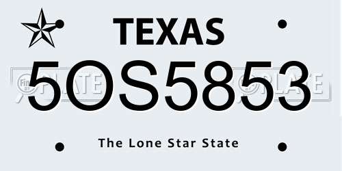 5OS5853 Texas License Plate