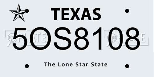 5OS8108 Texas License Plate