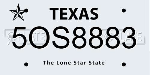 5OS8883 Texas License Plate