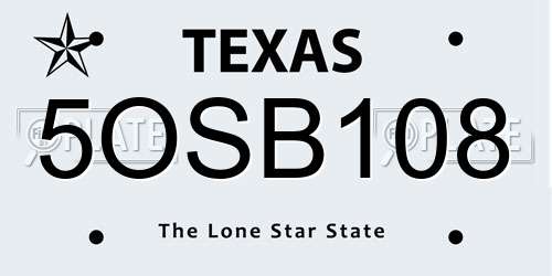 5OSB108 Texas License Plate