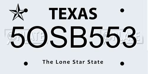 5OSB553 Texas License Plate