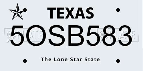 5OSB583 Texas License Plate