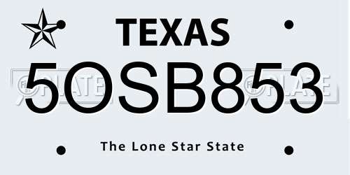 5OSB853 Texas License Plate