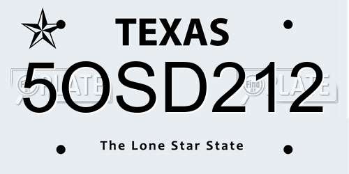 5OSD212 Texas License Plate
