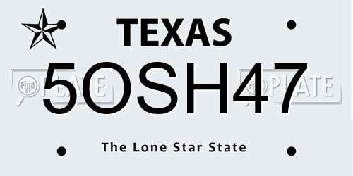 5OSH47 Texas License Plate