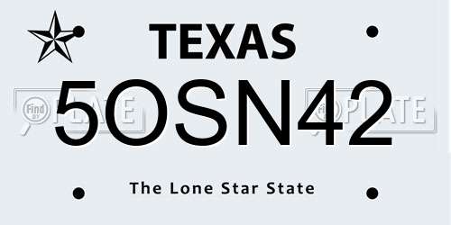 5OSN42 Texas License Plate
