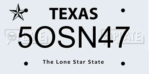 5OSN47 Texas License Plate