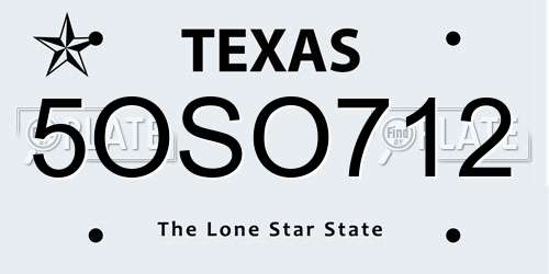 5OSO712 Texas License Plate