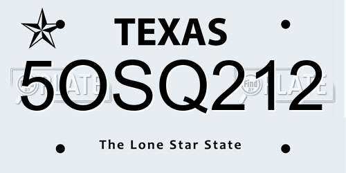 5OSQ212 Texas License Plate