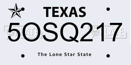 5OSQ217 Texas License Plate