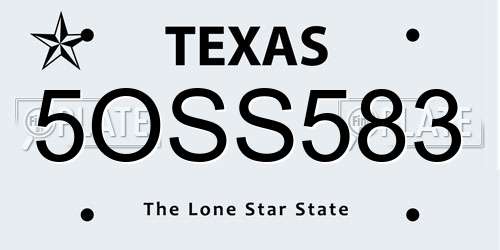 5OSS583 Texas License Plate
