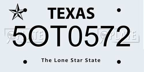 5OT0572 Texas License Plate