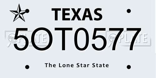 5OT0577 Texas License Plate