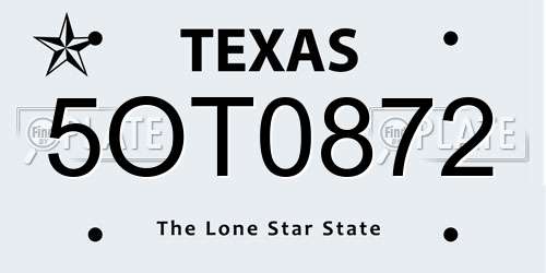 5OT0872 Texas License Plate