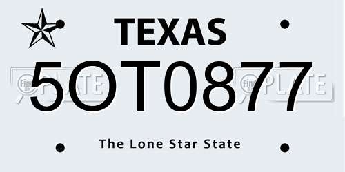 5OT0877 Texas License Plate