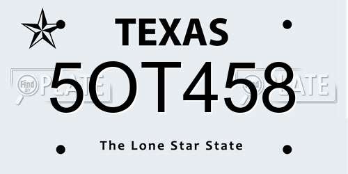 5OT458 Texas License Plate