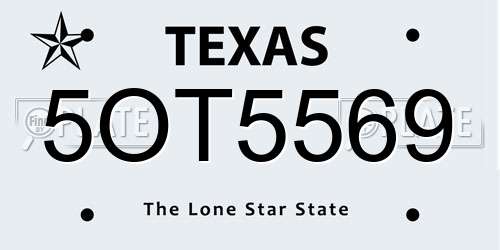 5OT5569 Texas License Plate