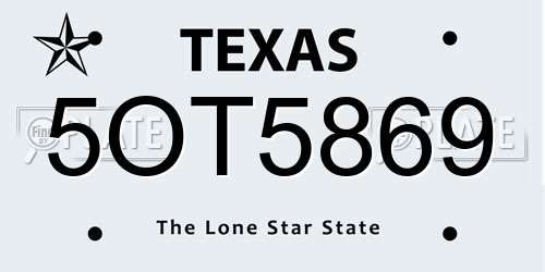 5OT5869 Texas License Plate