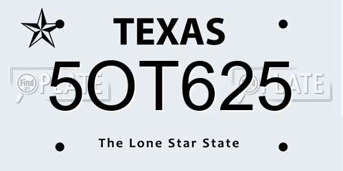 5OT625 Texas License Plate