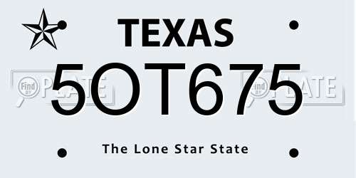 5OT675 Texas License Plate