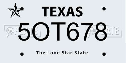 5OT678 Texas License Plate