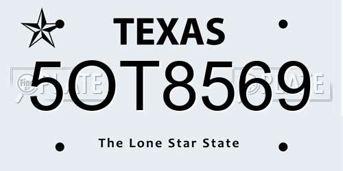5OT8569 Texas License Plate