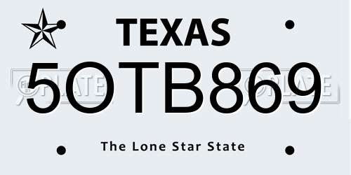 5OTB869 Texas License Plate