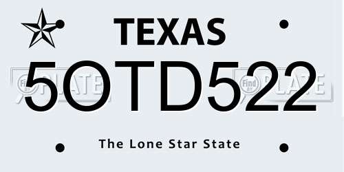 5OTD522 Texas License Plate