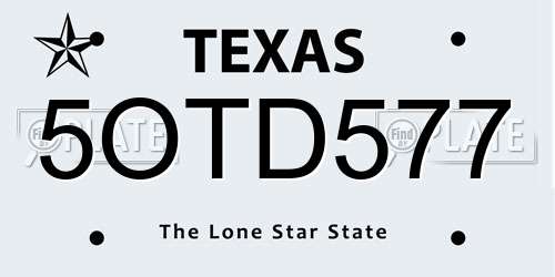 5OTD577 Texas License Plate